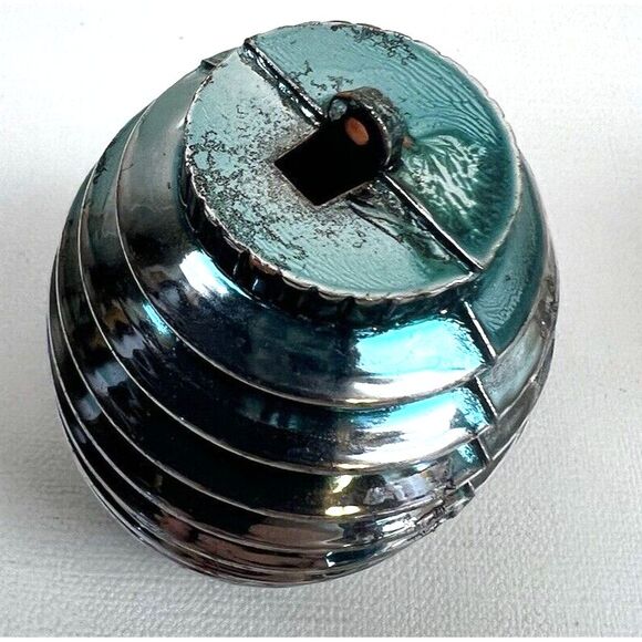 Vtg Bradford Silver Striped Lantern‎ Barrel Disco Ball Christmas Ornaments BX1-2 - Picture 5 of 13